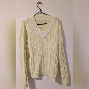 TNA Women's Yellow V-Neck Cable Knit Sweater Clay Sweater